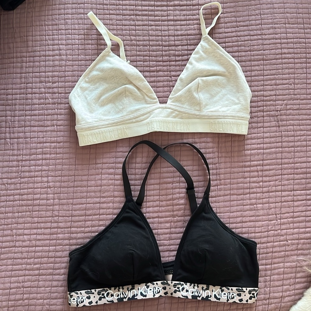 Calvin Klein Bralettes- 2 pack- Cream + Black/Leopard- Medium